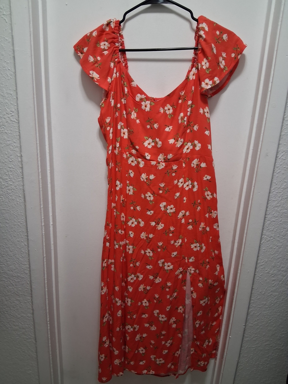 Old Navy Coral Floral Maxi Dress with Flutter Sleeves